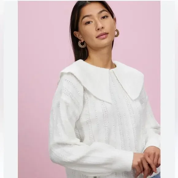 NWT Topshop Knitted Stitch Collar Jumper in Ivory - Picture 5 of 13